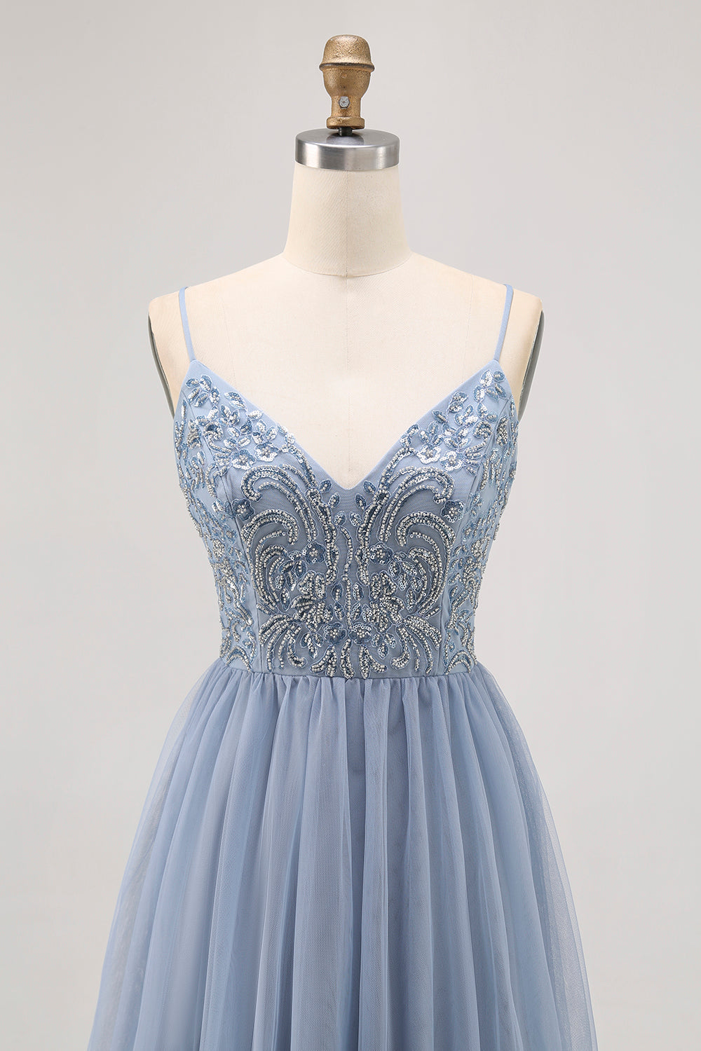 Sparkly Grey Blue Tulle A Line Pleated Short Homecoming Dress with Beading