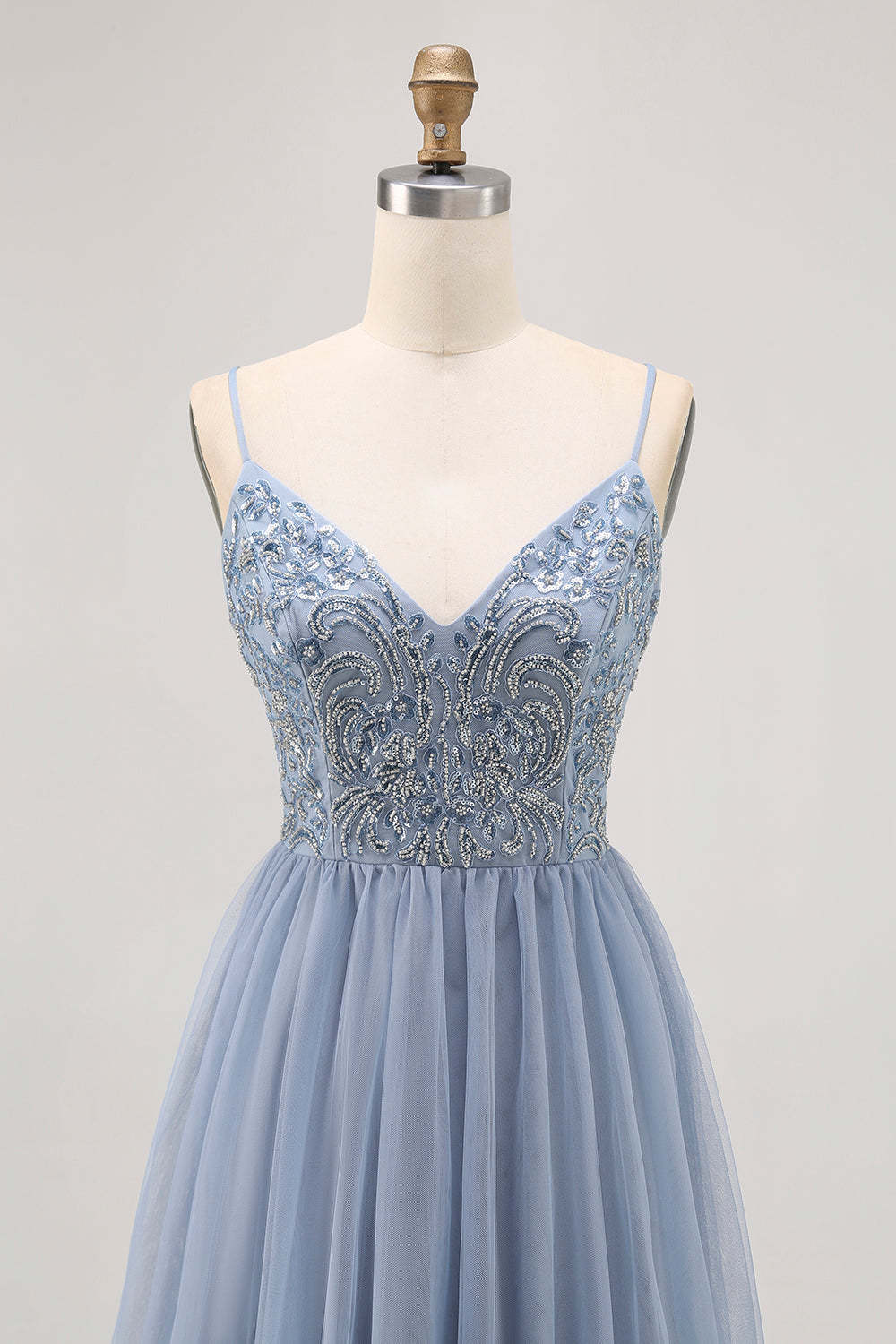 Sparkly Grey Blue Tulle A Line Pleated Short Homecoming Dress with Beading