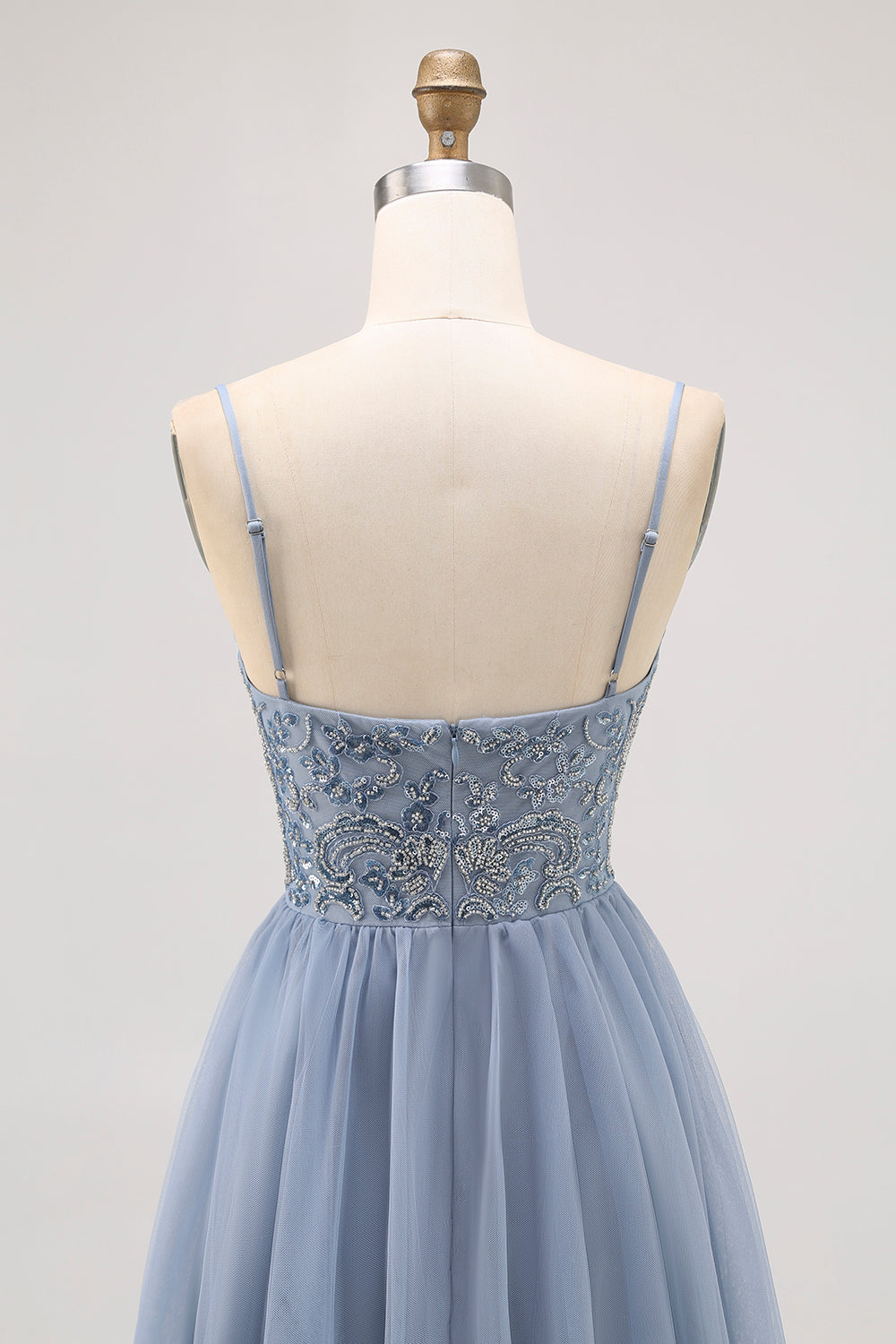 Sparkly Grey Blue Tulle A Line Pleated Short Homecoming Dress with Beading