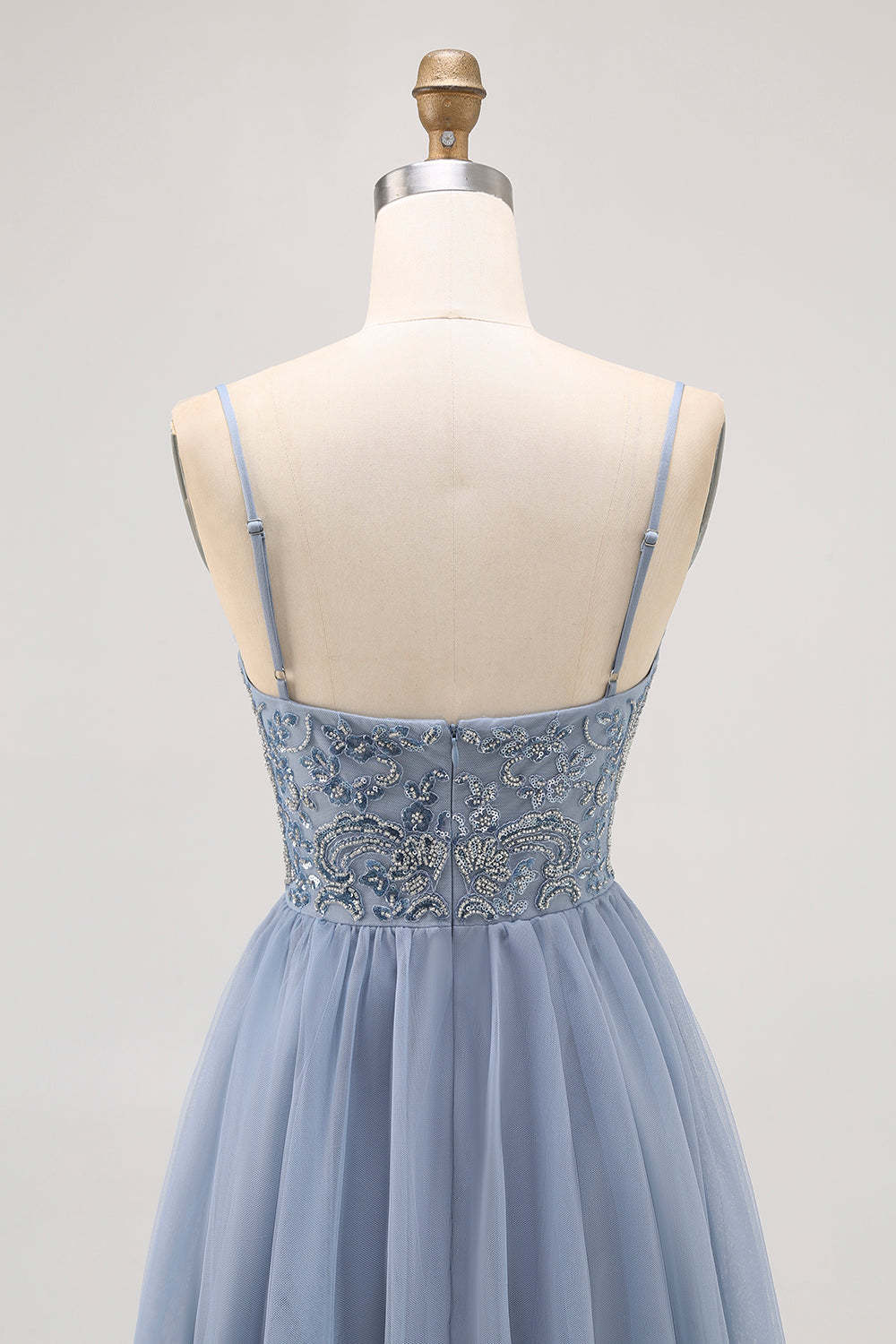 Sparkly Grey Blue Tulle A Line Pleated Short Homecoming Dress with Beading