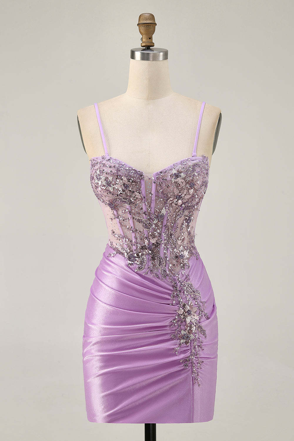 Leely Women Sparkly Lilac Corset Short Homecoming Dress with Beading Strapless Sequins Tight Lace Up Back Cocktail Dress