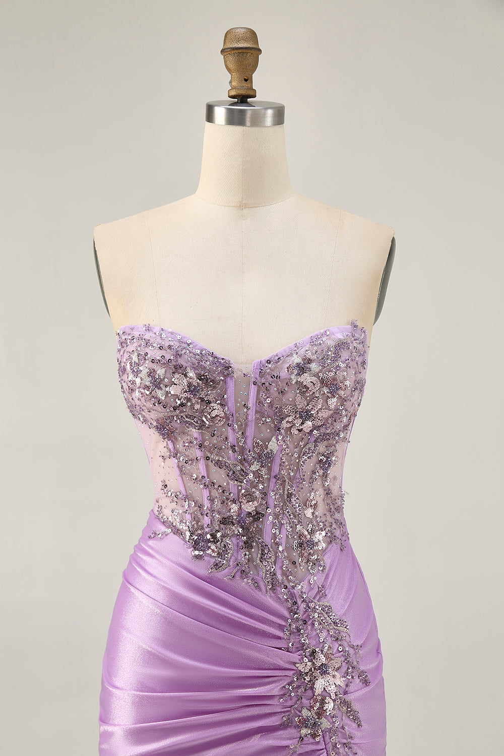 Sparkly Lilac Corset Tight Ruched Short Homecoming Dress with Beading
