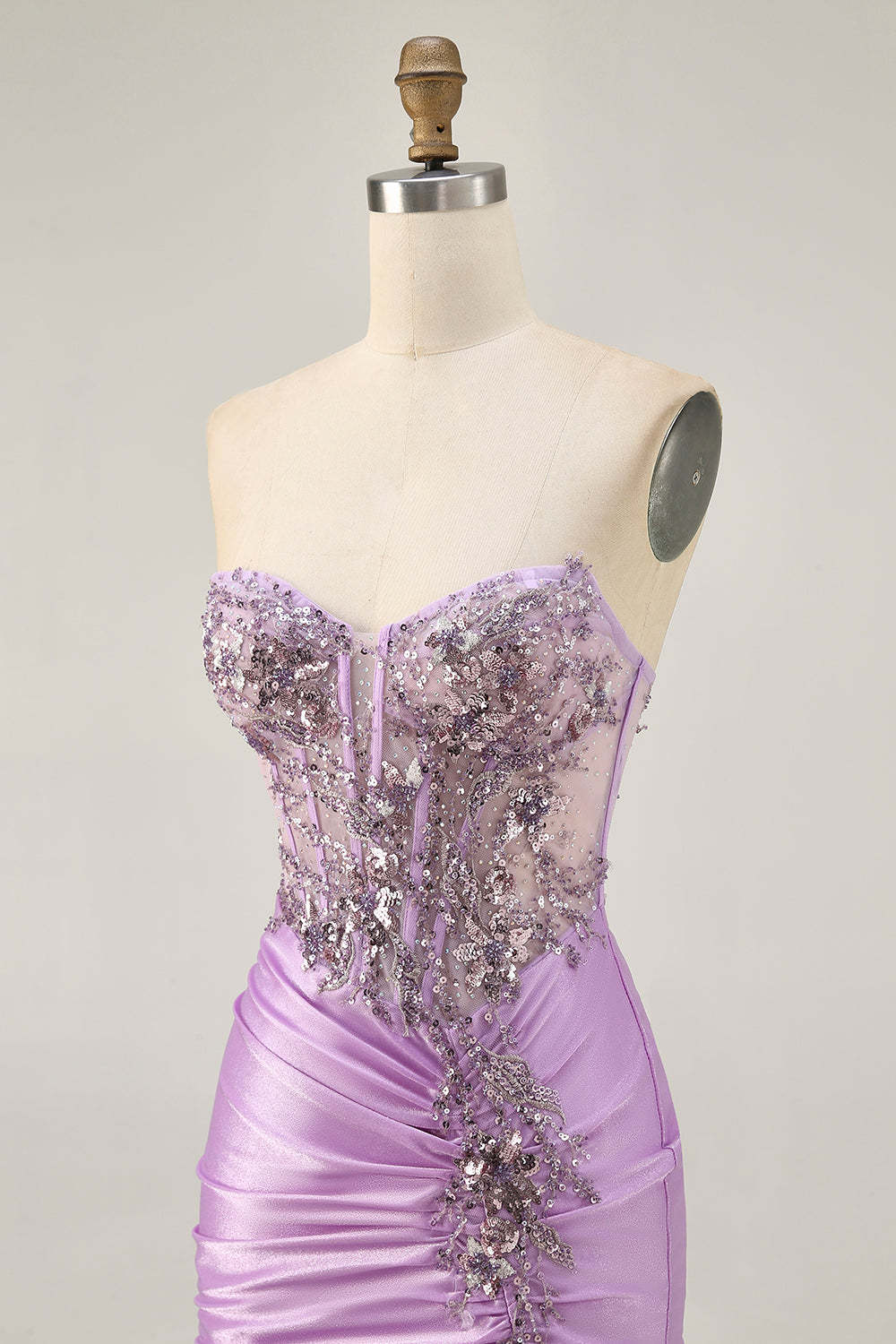 Sparkly Lilac Corset Tight Ruched Short Homecoming Dress with Beading
