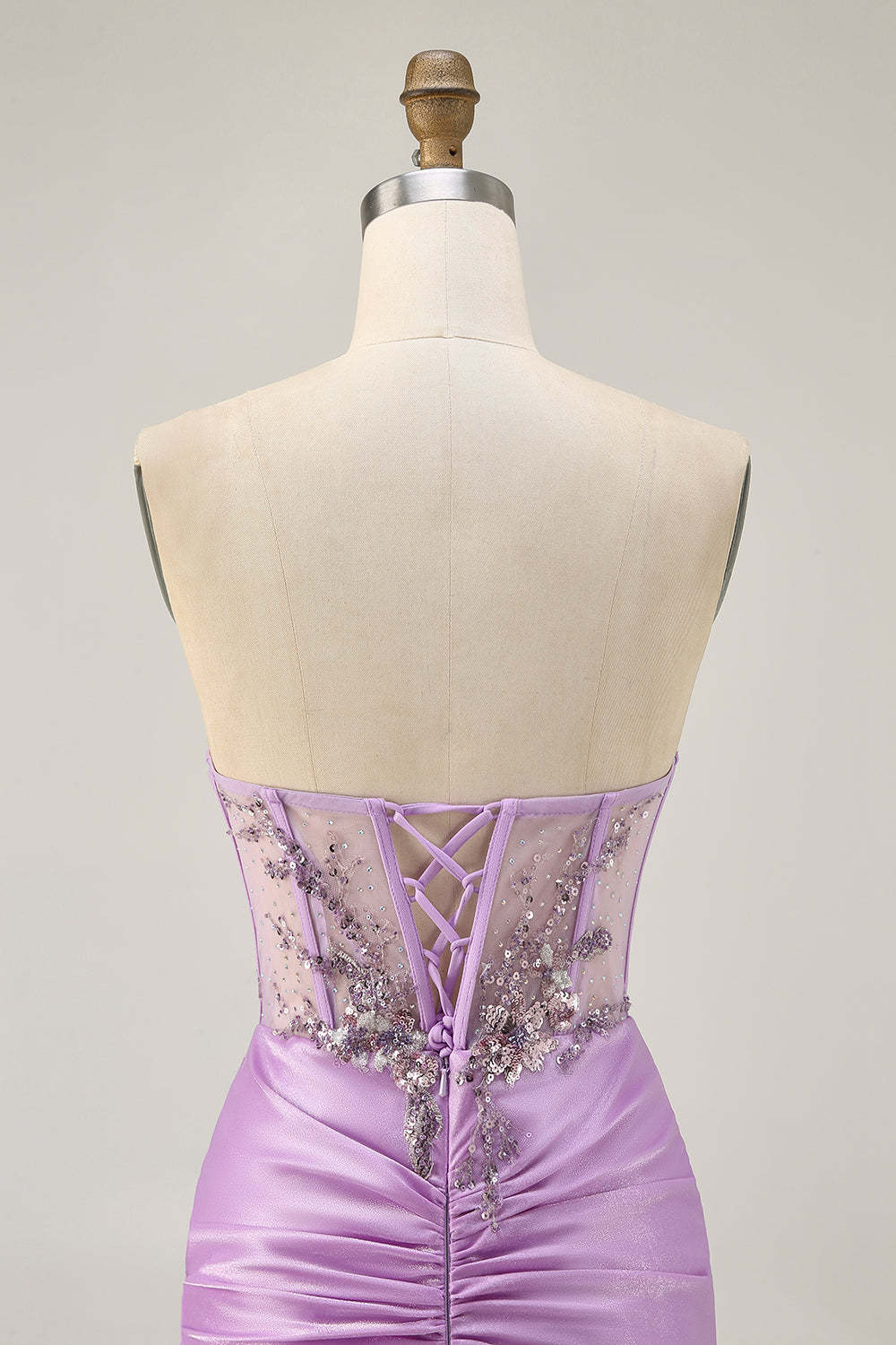 Sparkly Lilac Corset Tight Ruched Short Homecoming Dress with Beading