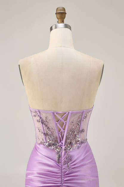 Sparkly Lilac Corset Tight Ruched Short Homecoming Dress with Beading