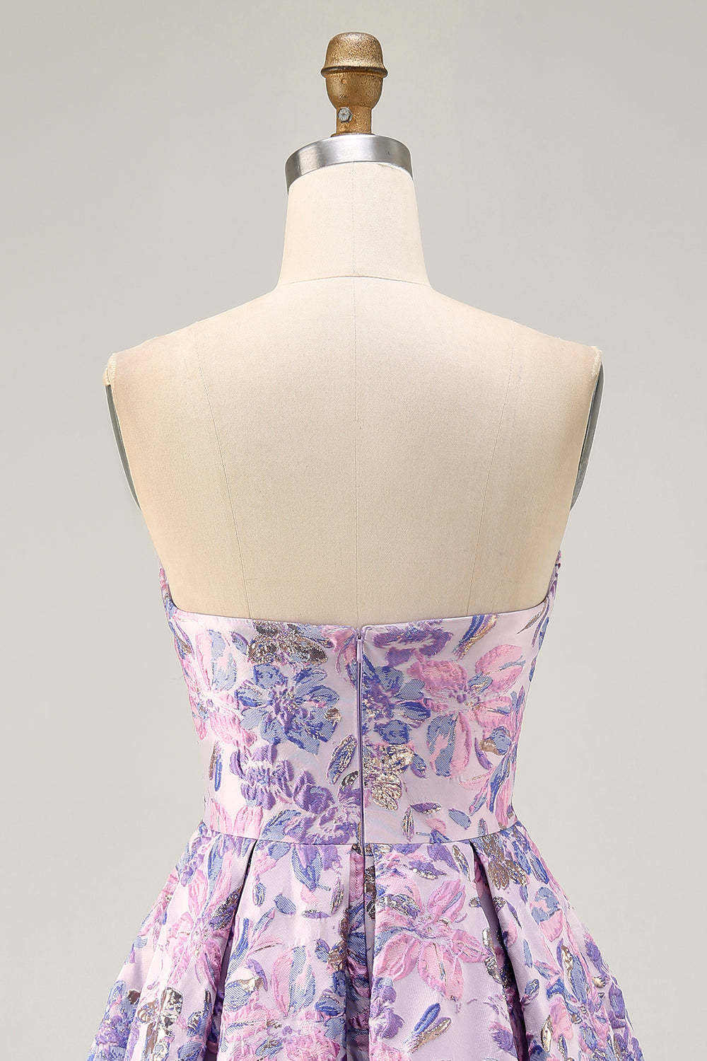 Lilac Floral Strapless Ruched Jacquard Short Homecoming Dress