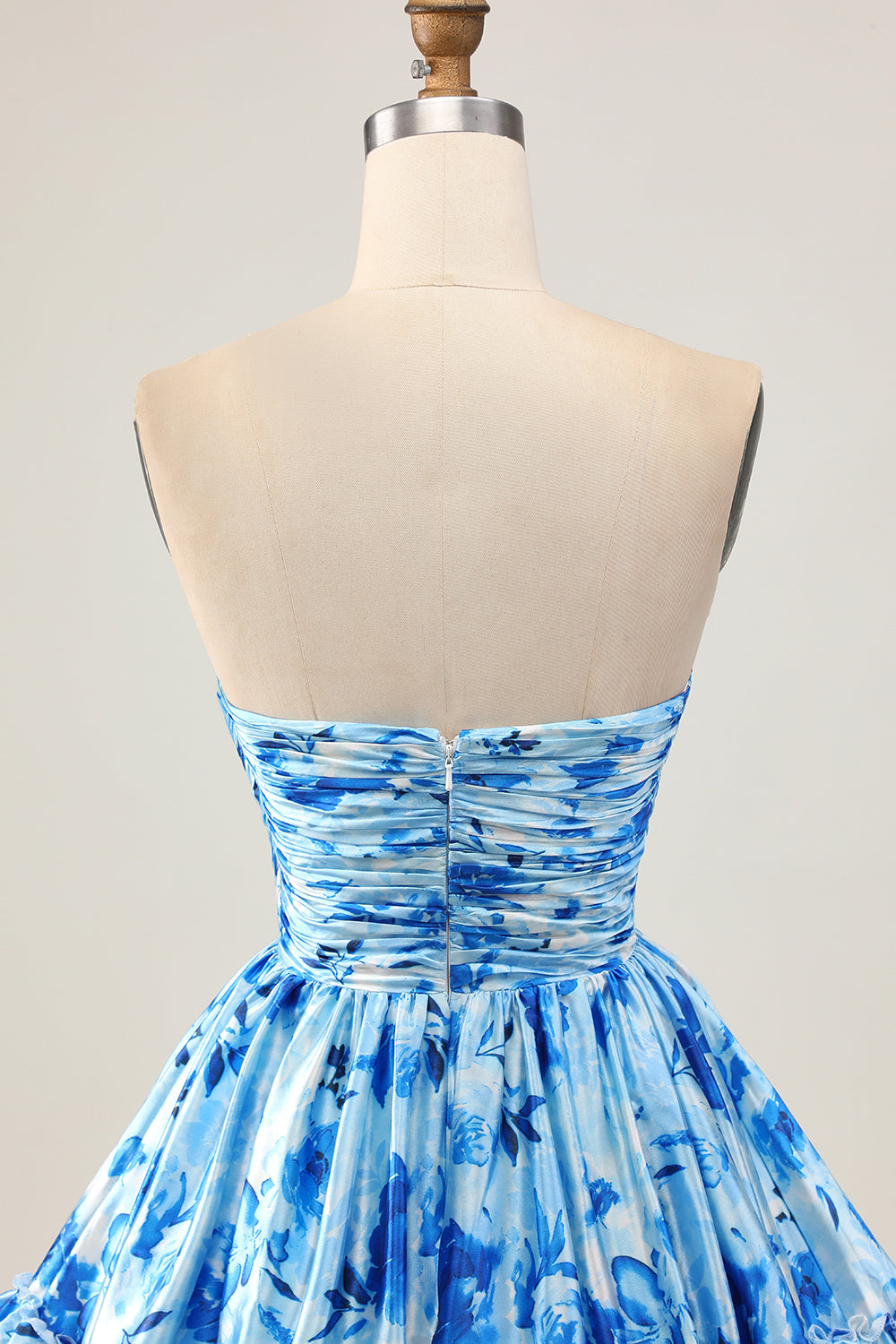 Blue Floral Sweetheart Ruched Short Tiered Homecoming Dress with Ruffles