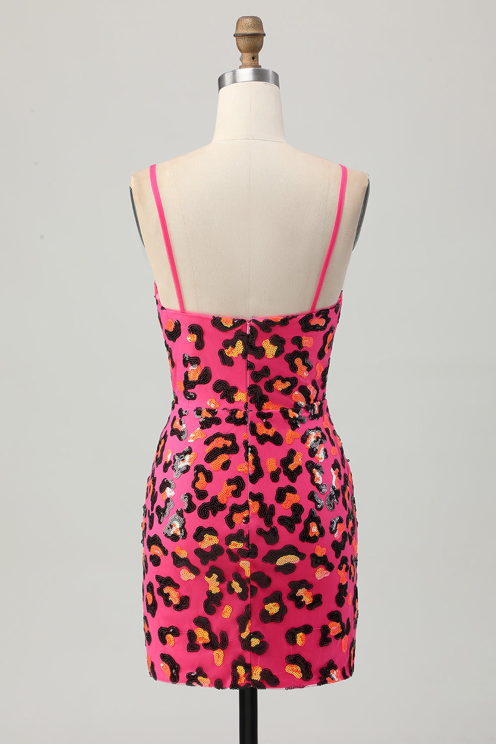 Sparkly Fuchsia Leopard Sequined Tight Short Homecoming Dress
