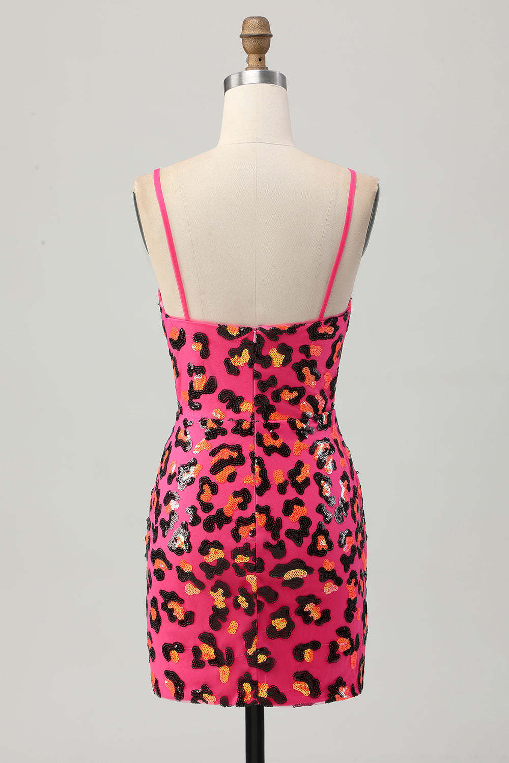 Sparkly Fuchsia Leopard Sequined Tight Short Homecoming Dress