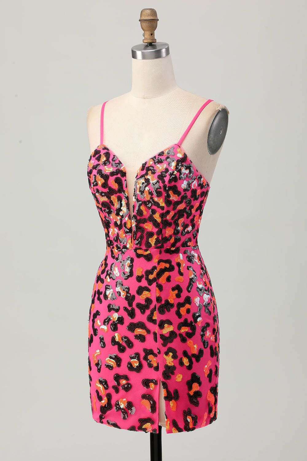 Sparkly Fuchsia Leopard Sequined Tight Short Homecoming Dress