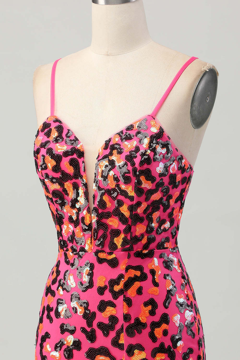 Sparkly Fuchsia Leopard Sequined Tight Short Homecoming Dress