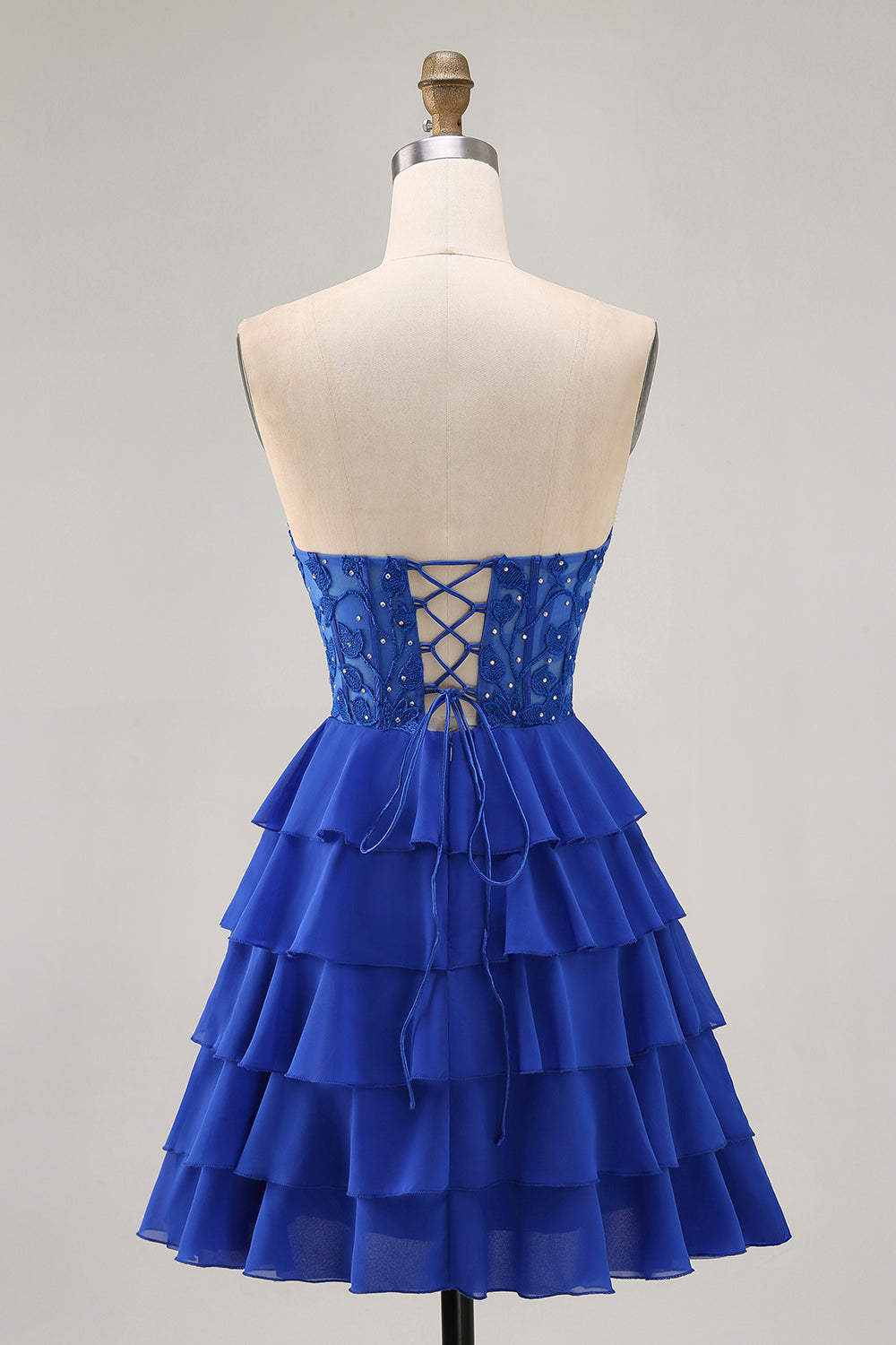 Royal Blue Corset Sweetheart A Line Tiered Short Homecoming Dress