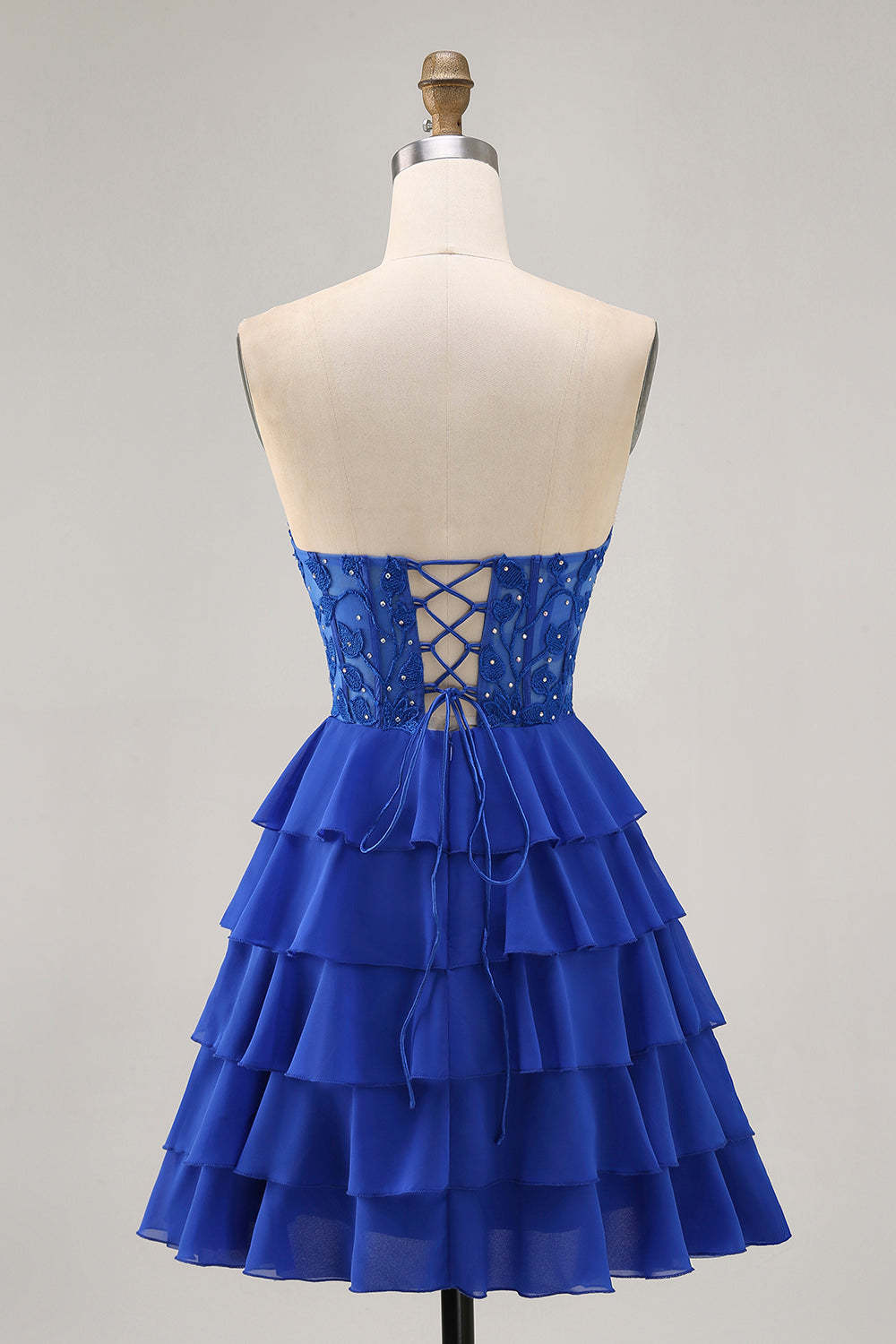 Royal Blue Corset Sweetheart A Line Tiered Short Homecoming Dress