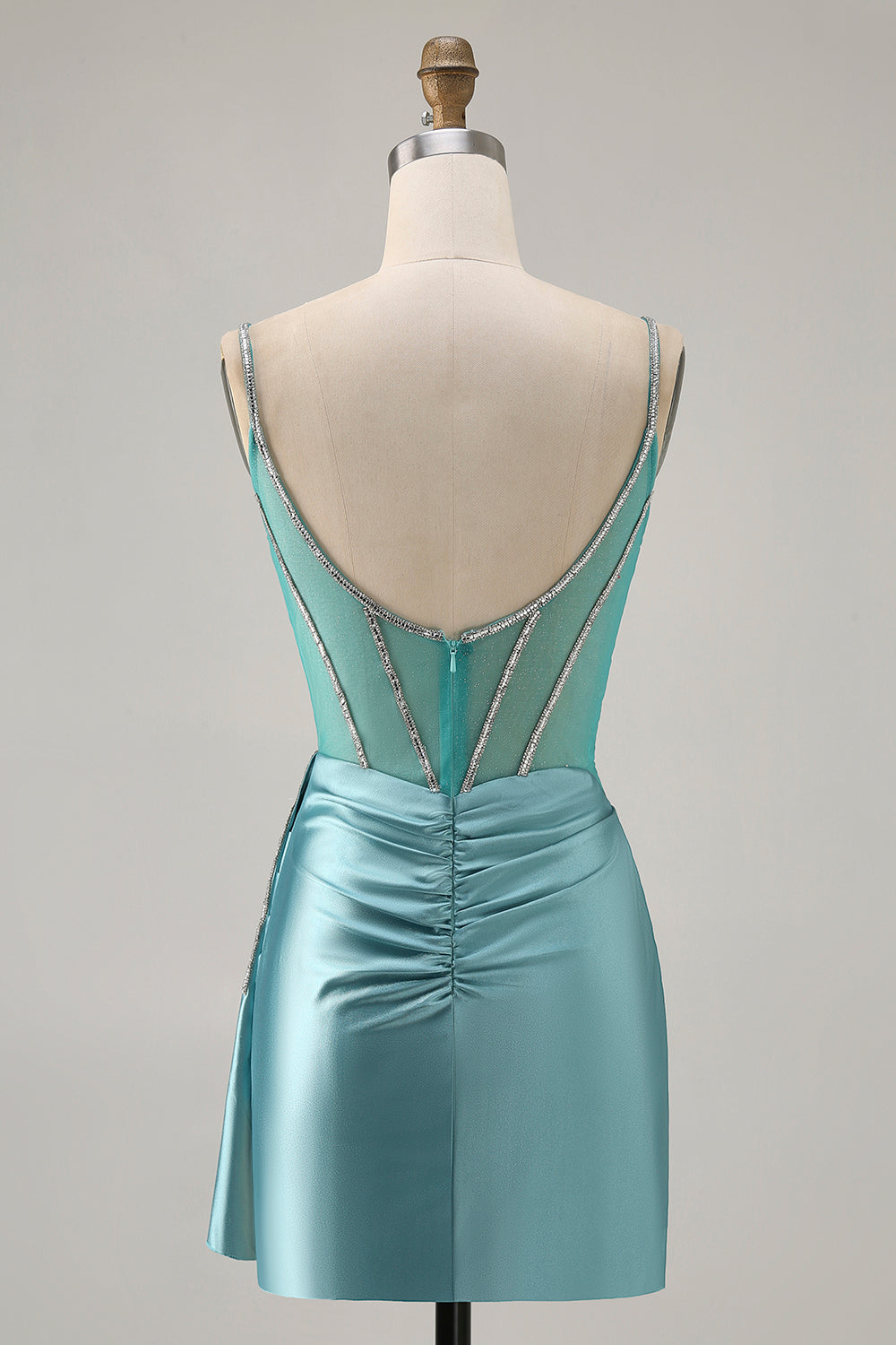 Sparkly Green Tight Satin Corset Short Homecoming Dress with Drape