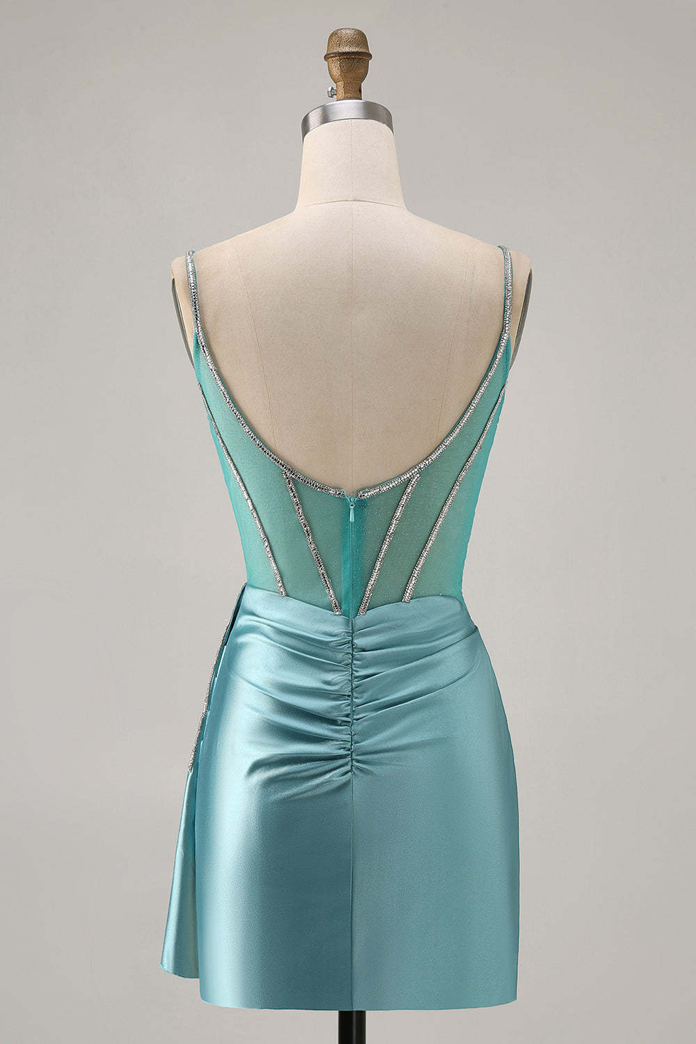 Sparkly Green Tight Satin Corset Short Homecoming Dress with Drape