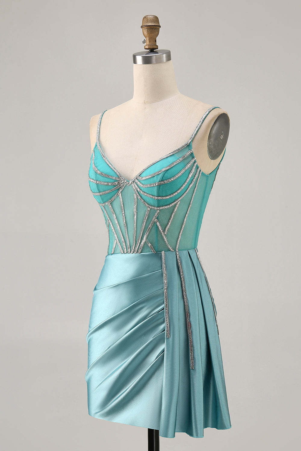 Sparkly Green Tight Satin Corset Short Homecoming Dress with Drape