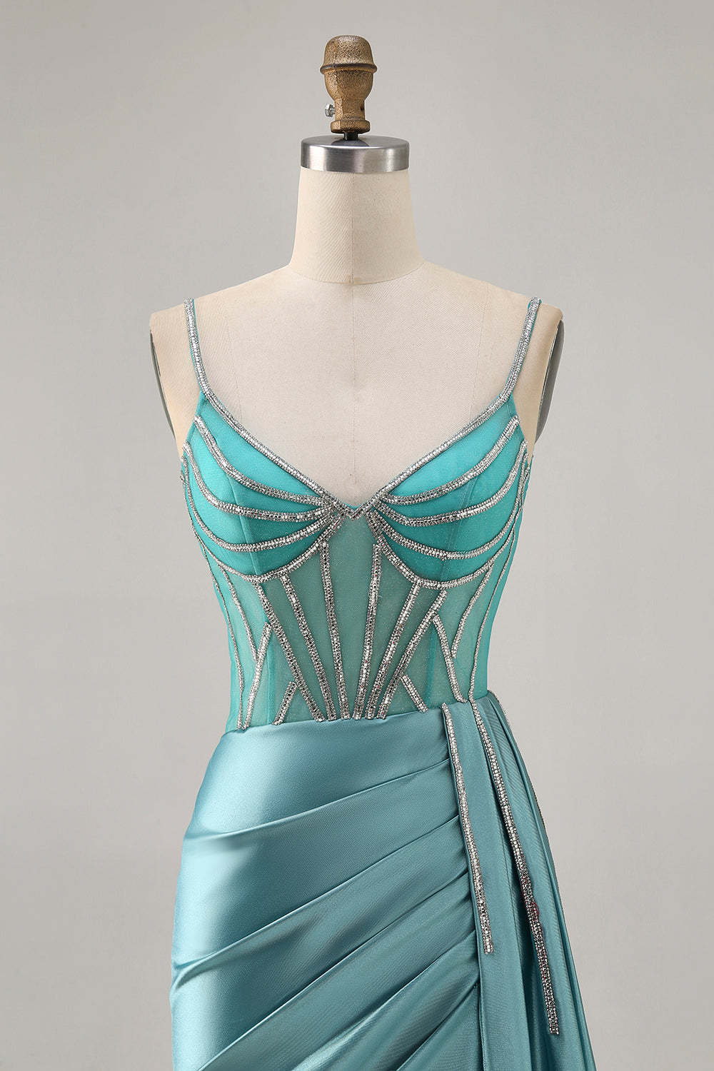 Sparkly Green Tight Satin Corset Short Homecoming Dress with Drape