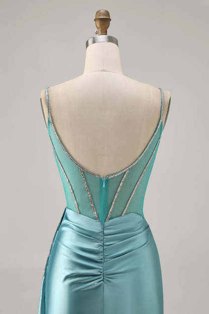 Sparkly Green Tight Satin Corset Short Homecoming Dress with Drape