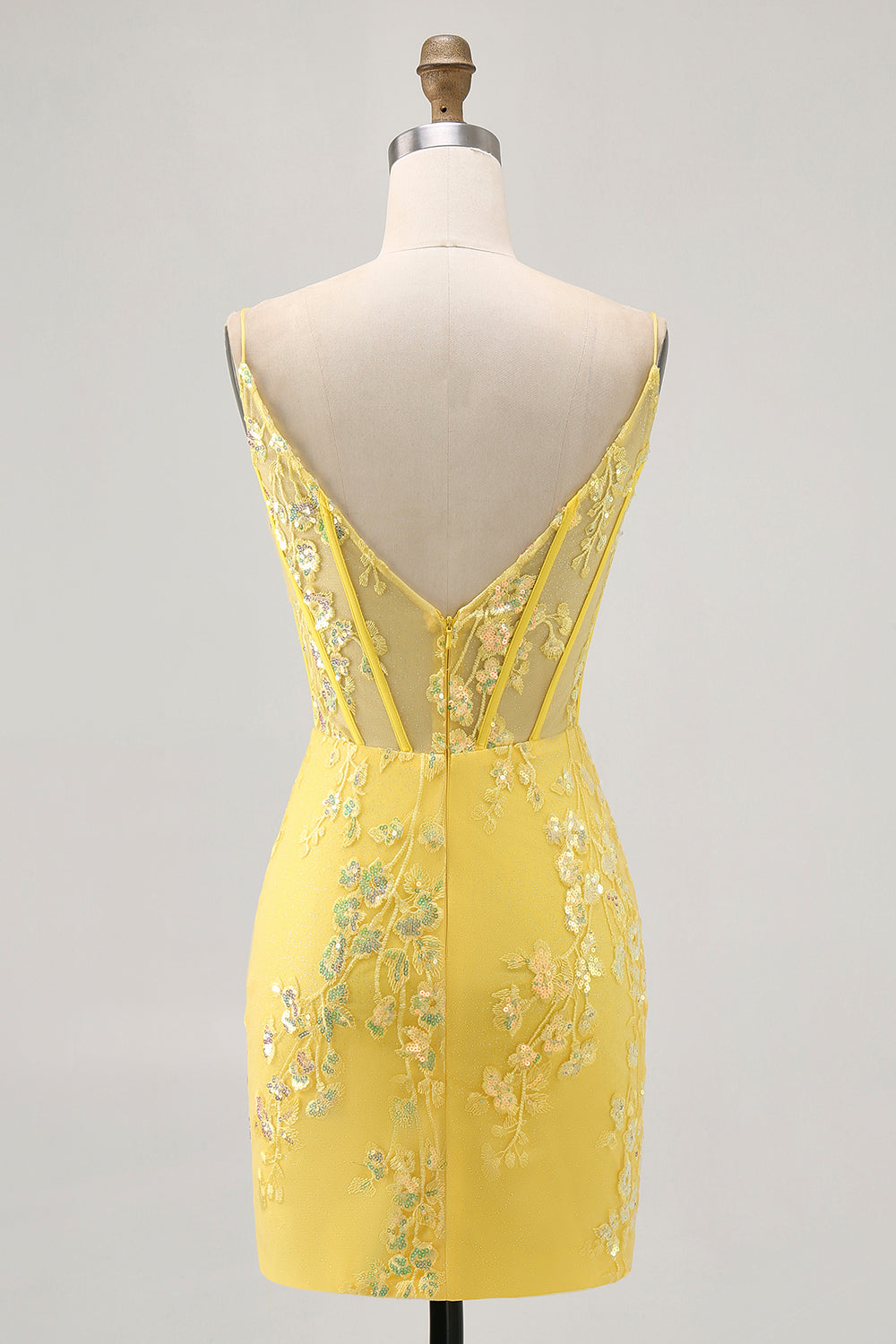 Sparkly Yellow Corset Tight Floral Short Homecoming Dress with Sequins