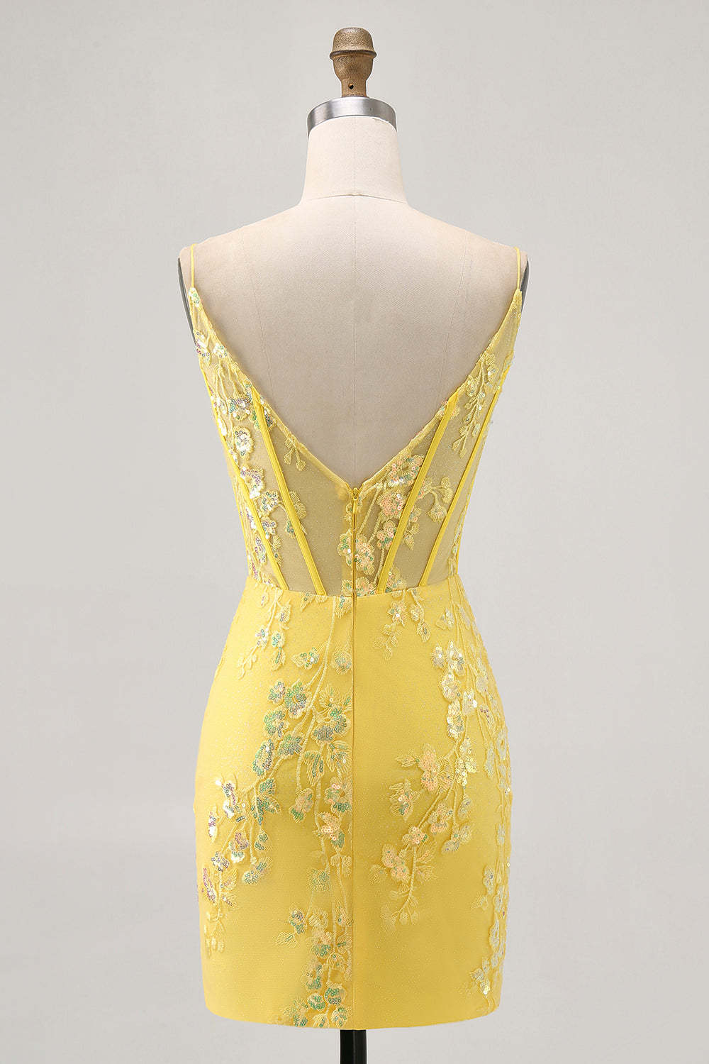 Sparkly Yellow Corset Tight Floral Short Homecoming Dress with Sequins