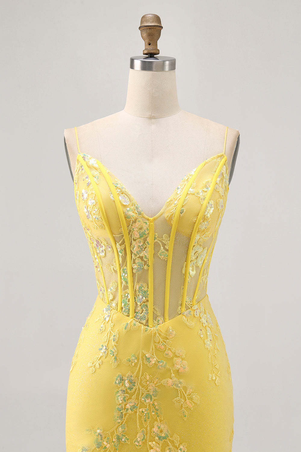 Sparkly Yellow Corset Tight Floral Short Homecoming Dress with Sequins