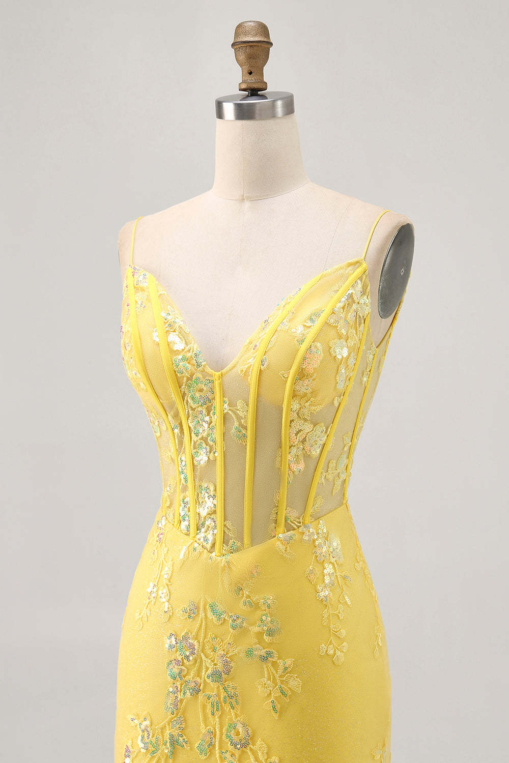Sparkly Yellow Corset Tight Floral Short Homecoming Dress with Sequins