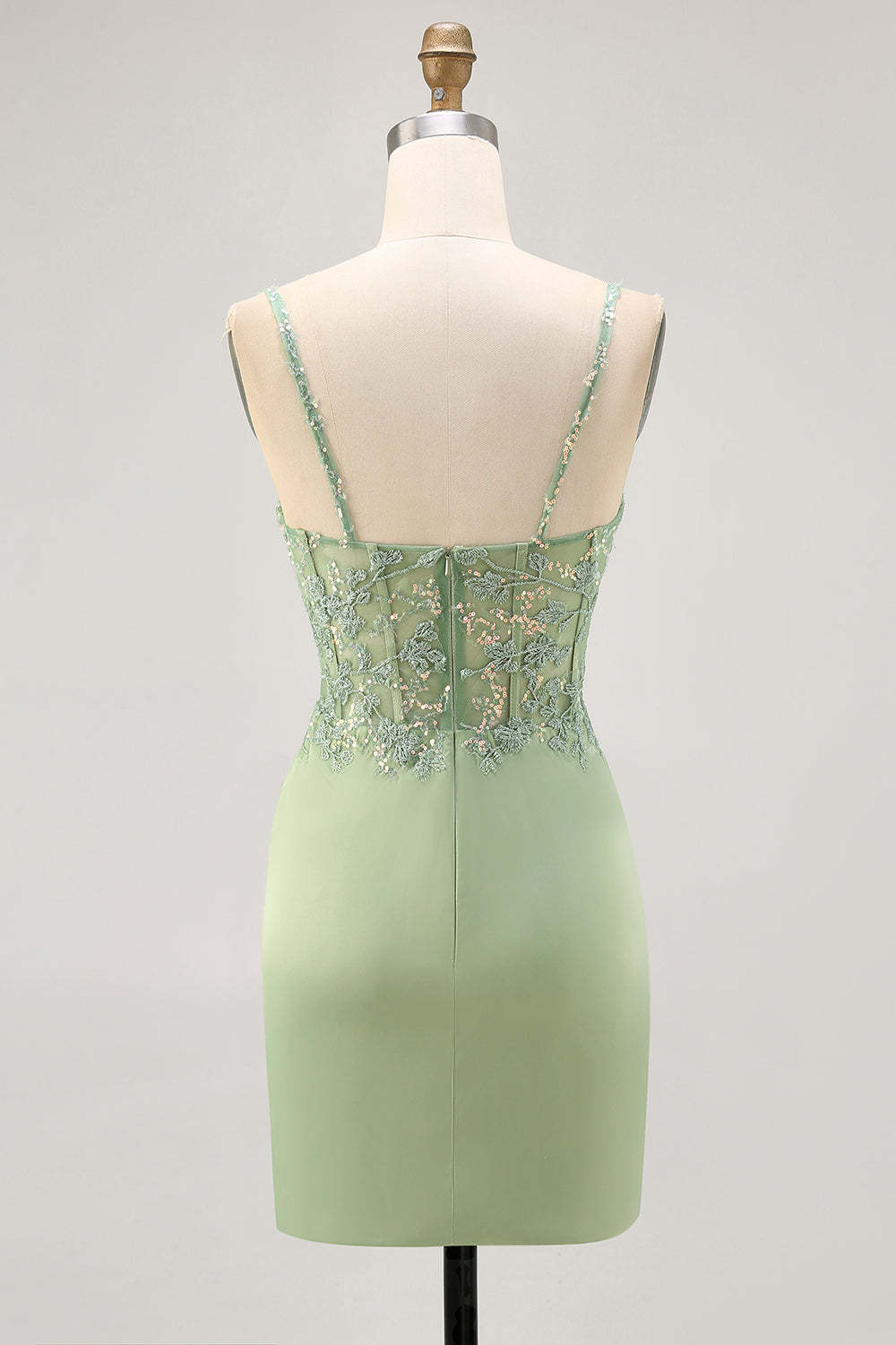 Sparkly Matcha Satin Tight Short Corset Homecoming Dress with Lace