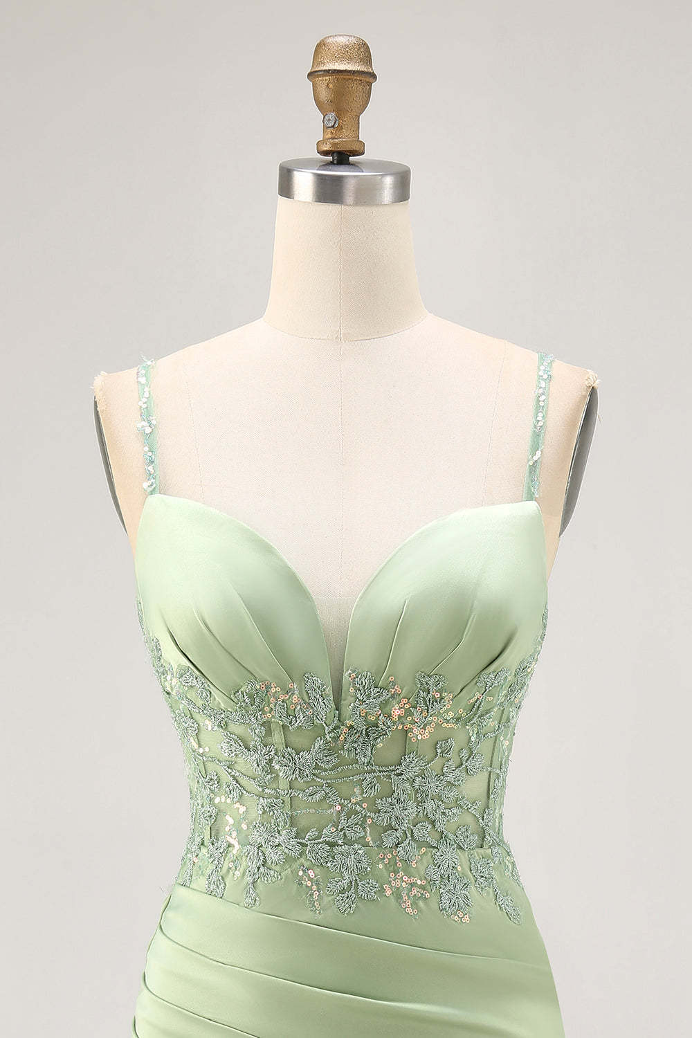Sparkly Matcha Satin Tight Short Corset Homecoming Dress with Lace