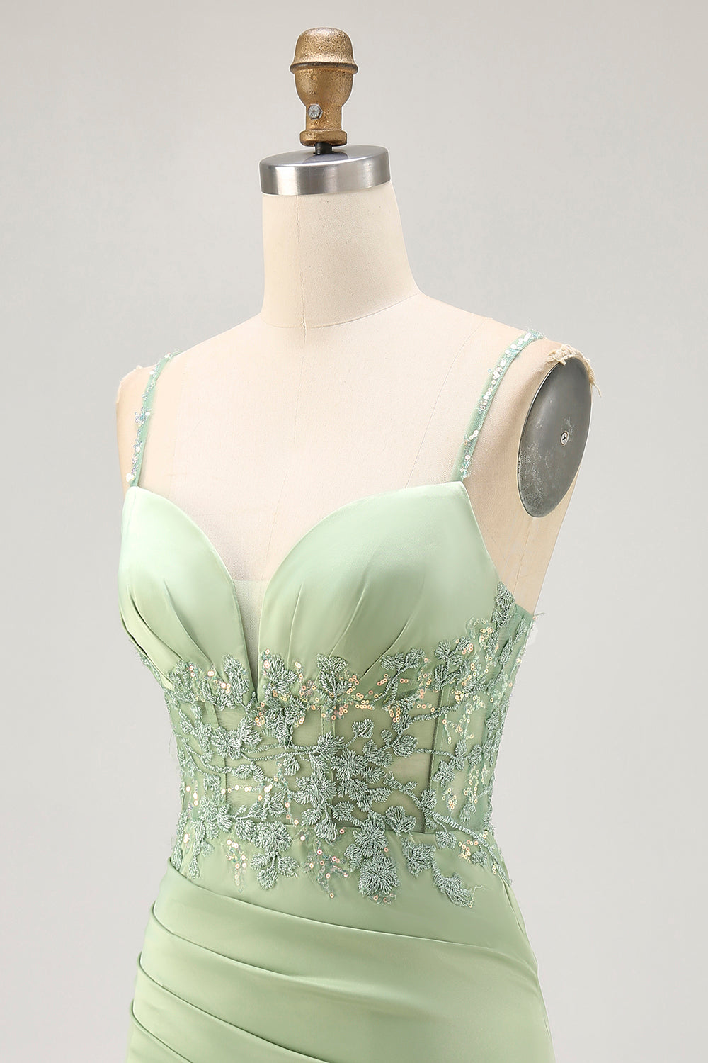 Sparkly Matcha Satin Tight Short Corset Homecoming Dress with Lace