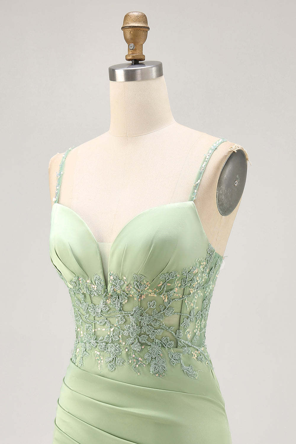 Sparkly Matcha Satin Tight Short Corset Homecoming Dress with Lace