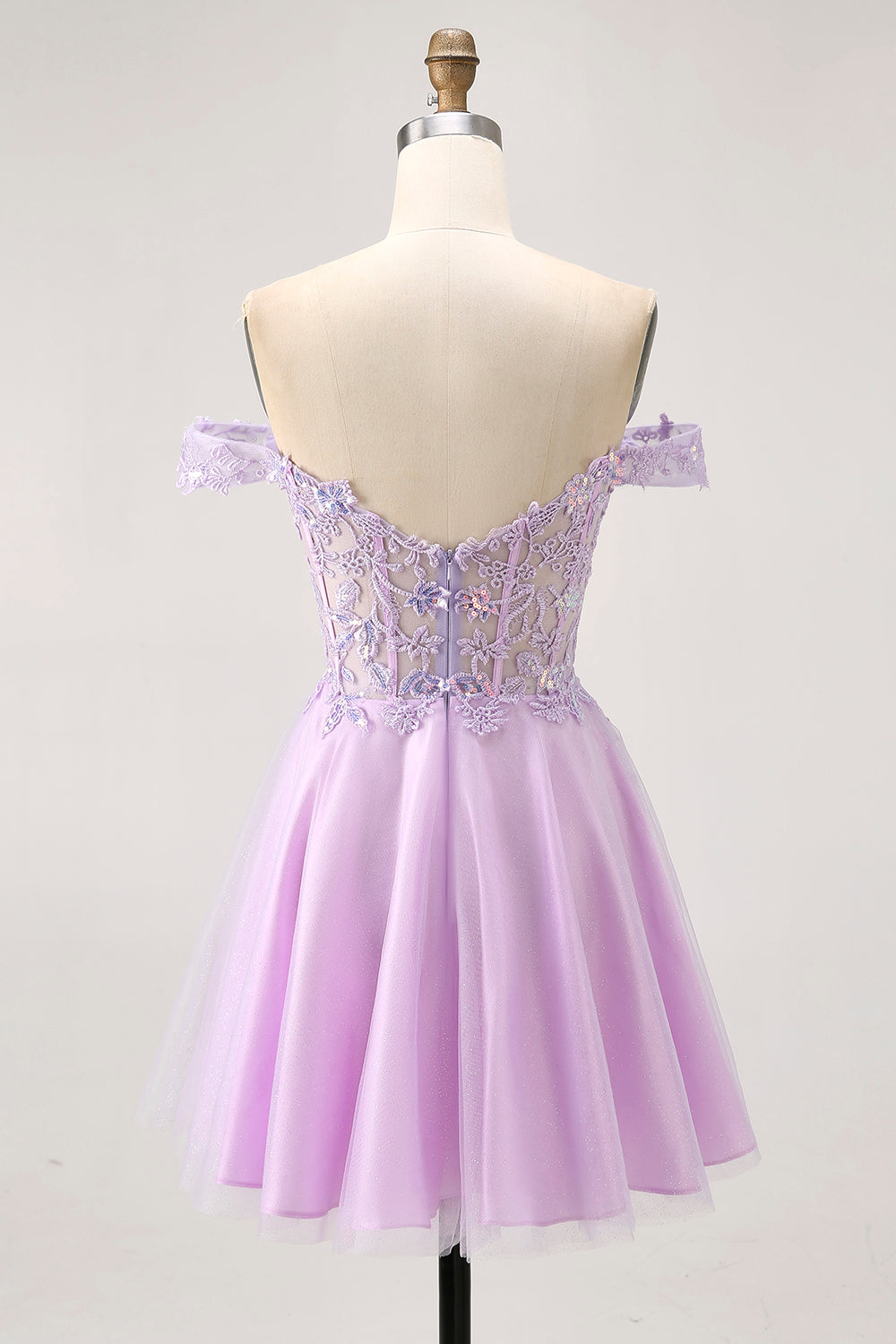 Glitter Lilac A Line Appliqued Short Corset Homecoming Dress with Sequins