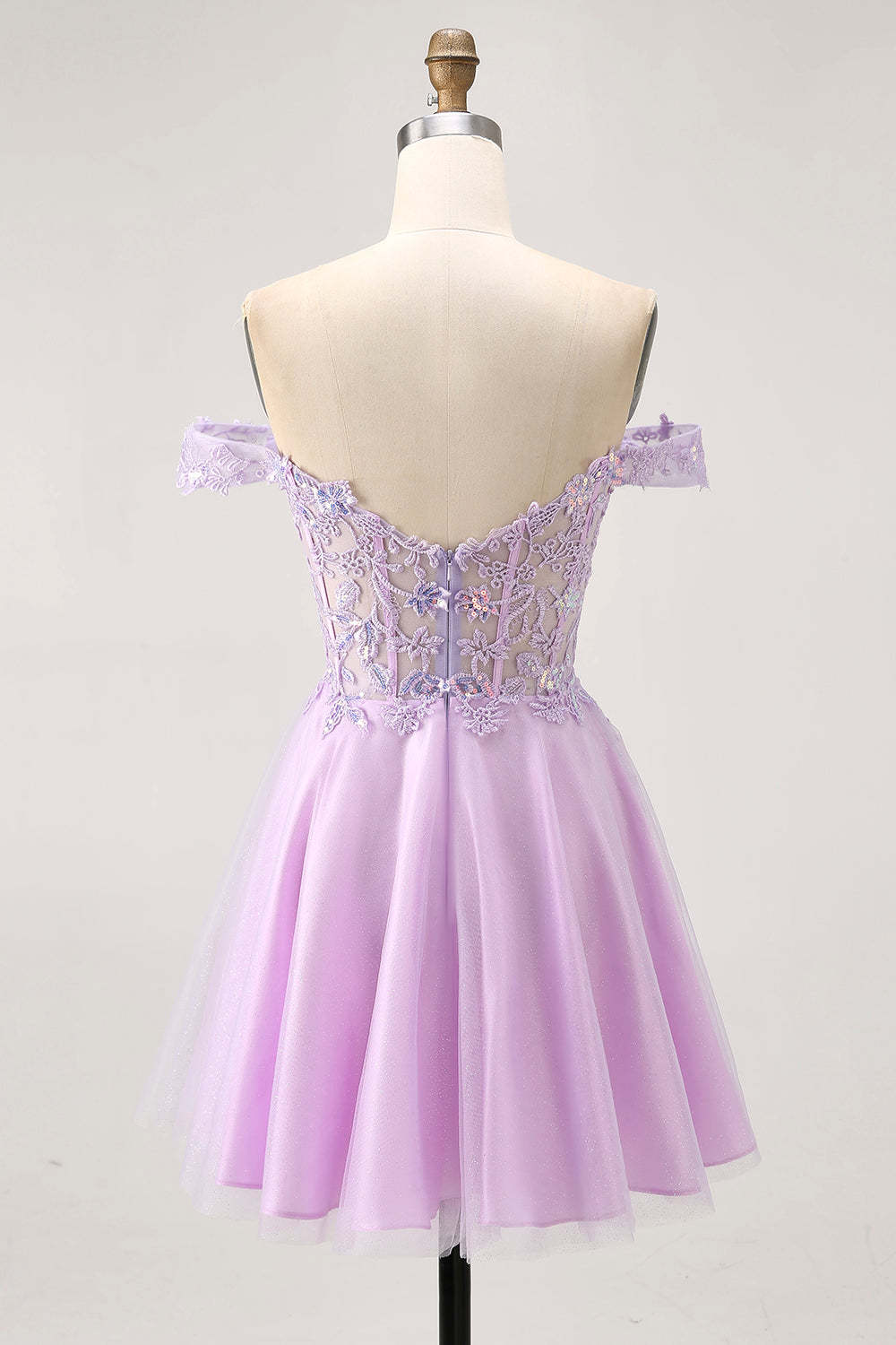 Glitter Lilac A Line Appliqued Short Corset Homecoming Dress with Sequins