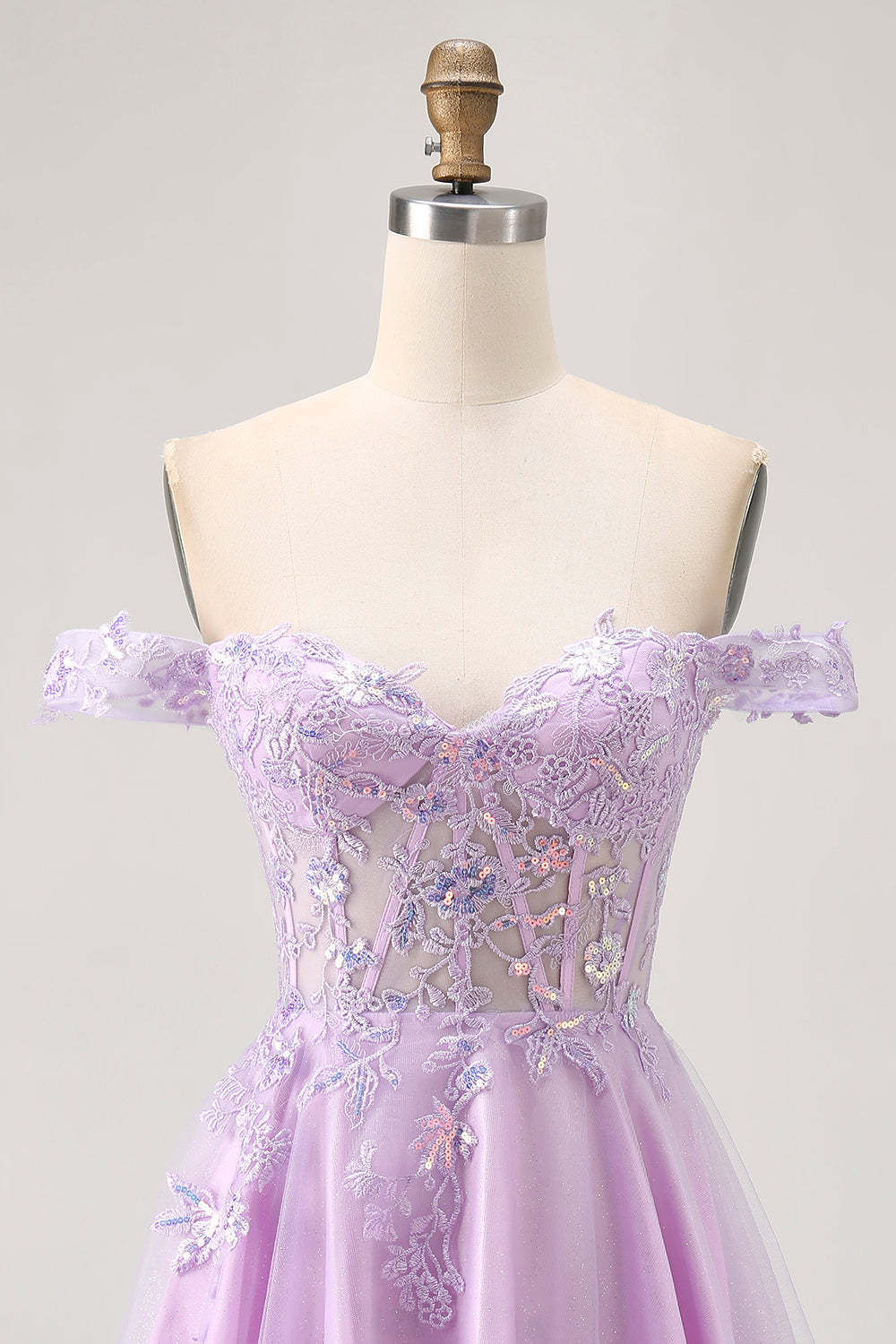 Glitter Lilac A Line Appliqued Short Corset Homecoming Dress with Sequins