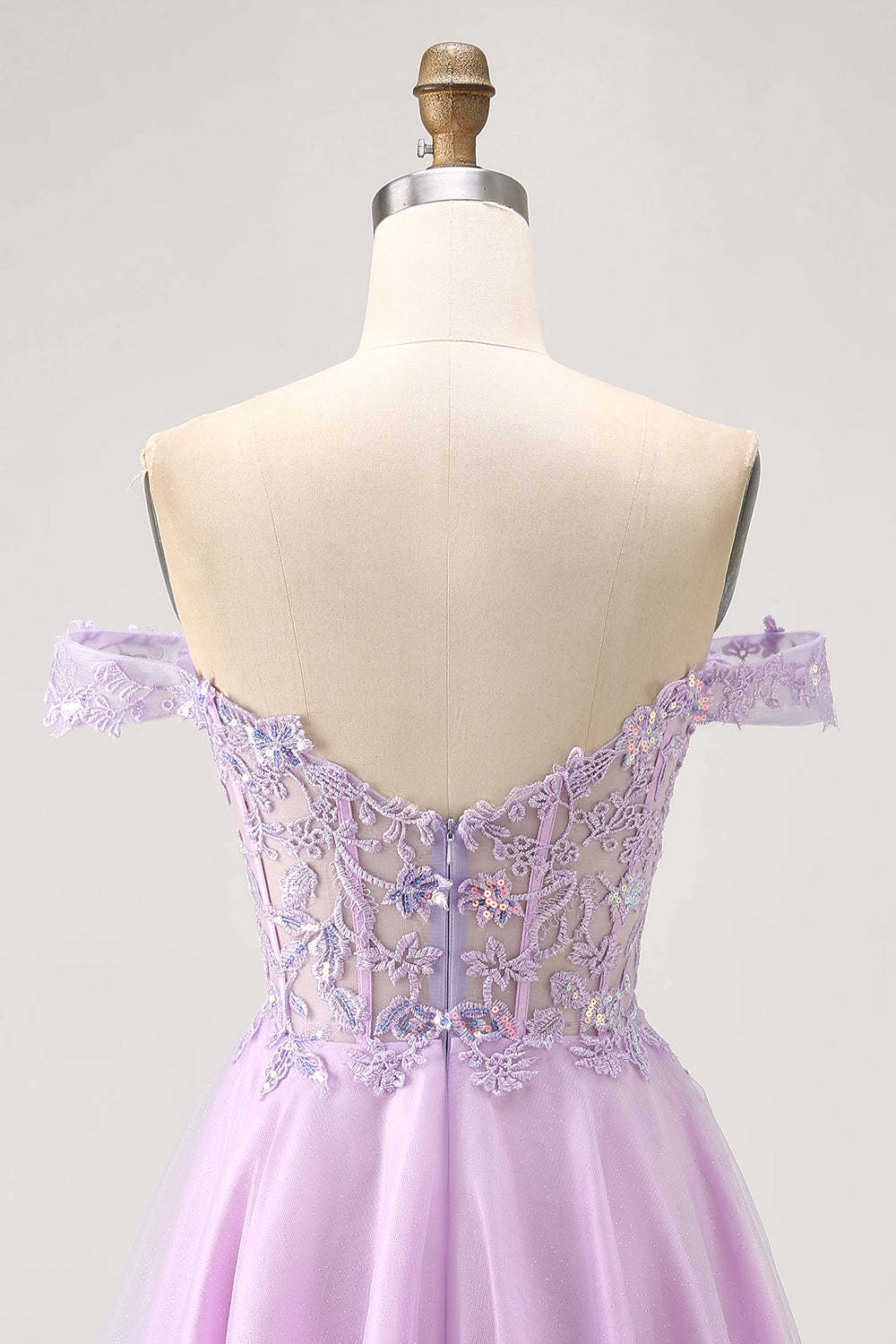 Glitter Lilac A Line Appliqued Short Corset Homecoming Dress with Sequins
