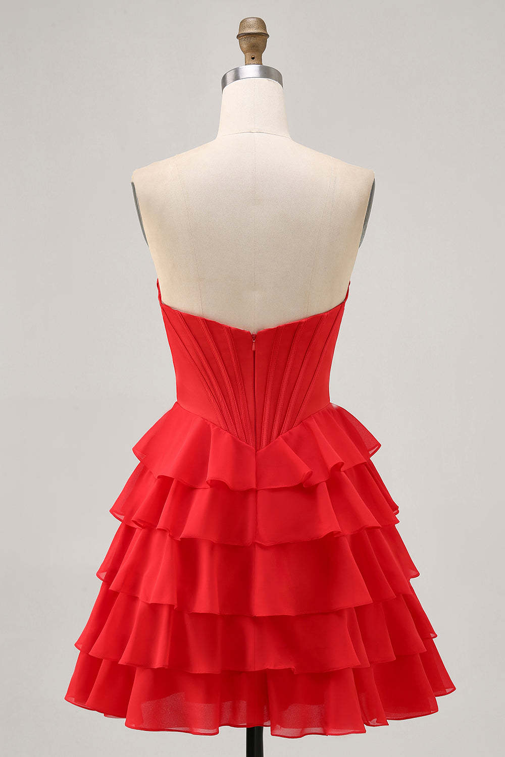 Red Corset Tiered Short Homecoming Dress with Beading