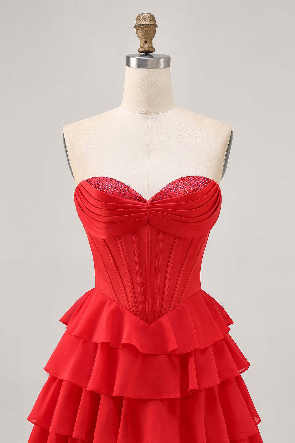 Red Corset Tiered Short Homecoming Dress with Beading