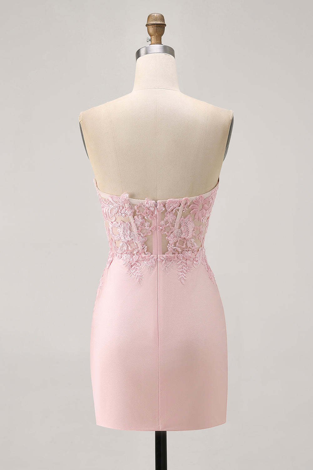 Corset Tight Satin Blush Floral Short Homecoming Dress with Lace