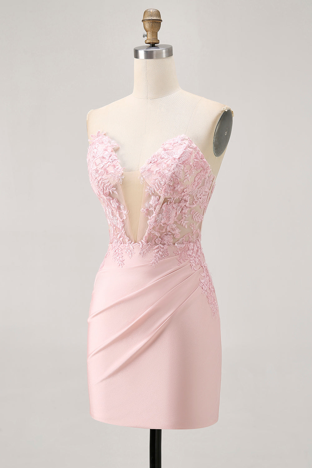 Corset Tight Satin Blush Floral Short Homecoming Dress with Lace