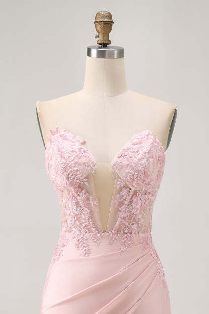 Corset Tight Satin Blush Floral Short Homecoming Dress with Lace