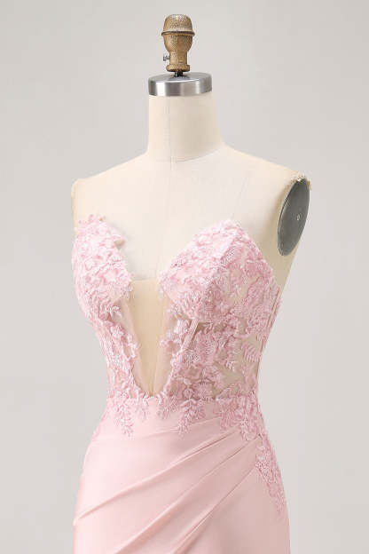 Corset Tight Satin Blush Floral Short Homecoming Dress with Lace