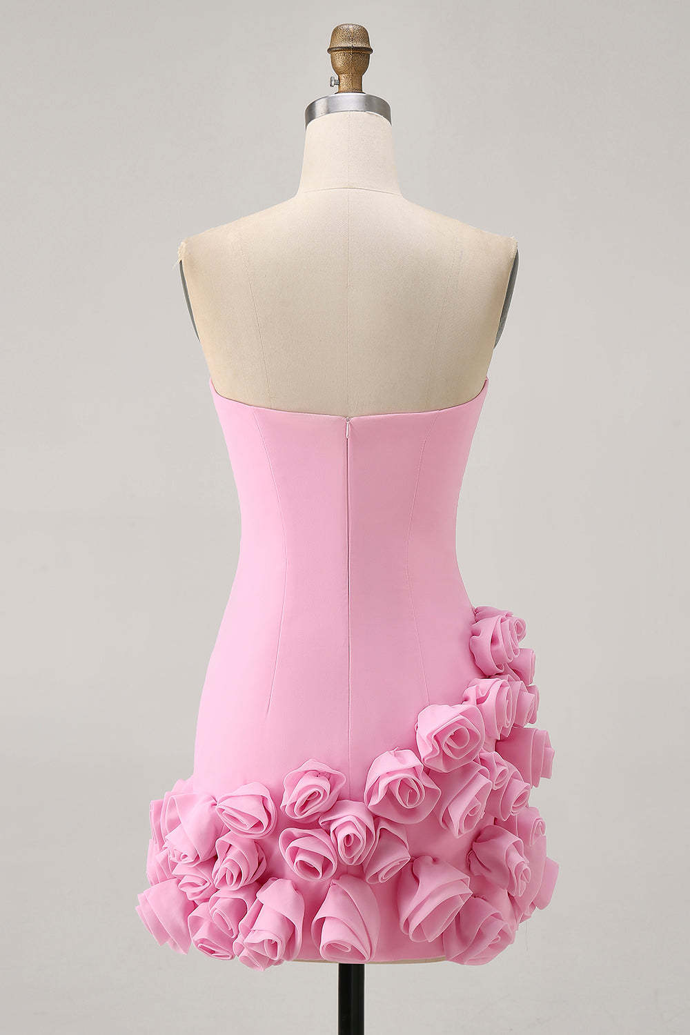 Pink Strapless Satin 3D Flowers Tight Short Homecoming Dress