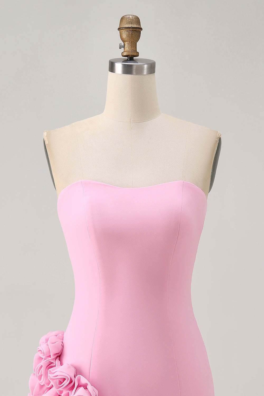 Pink Strapless Satin 3D Flowers Tight Short Homecoming Dress