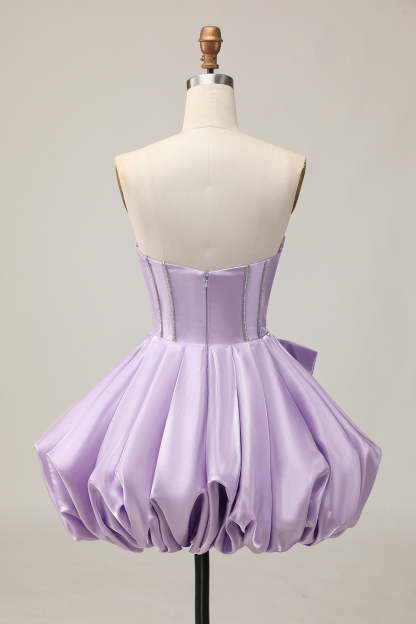 Purple Corset Beaded Sweetheart Sparkly Short Homecoming Dress with Bow