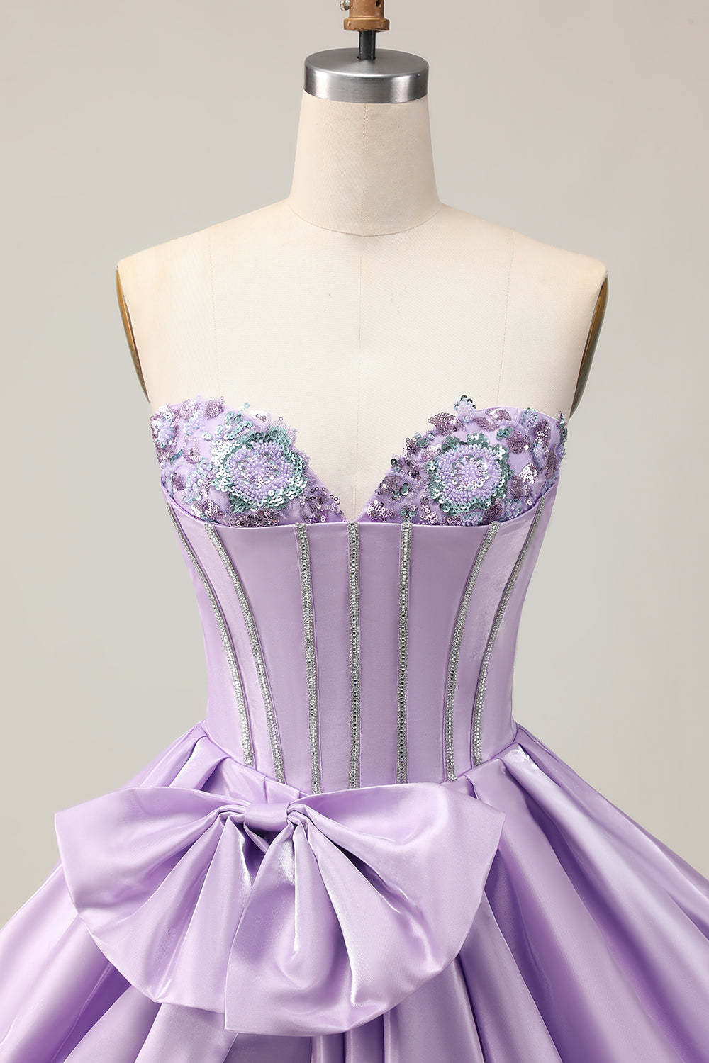 Purple Corset Beaded Sweetheart Sparkly Short Homecoming Dress with Bow