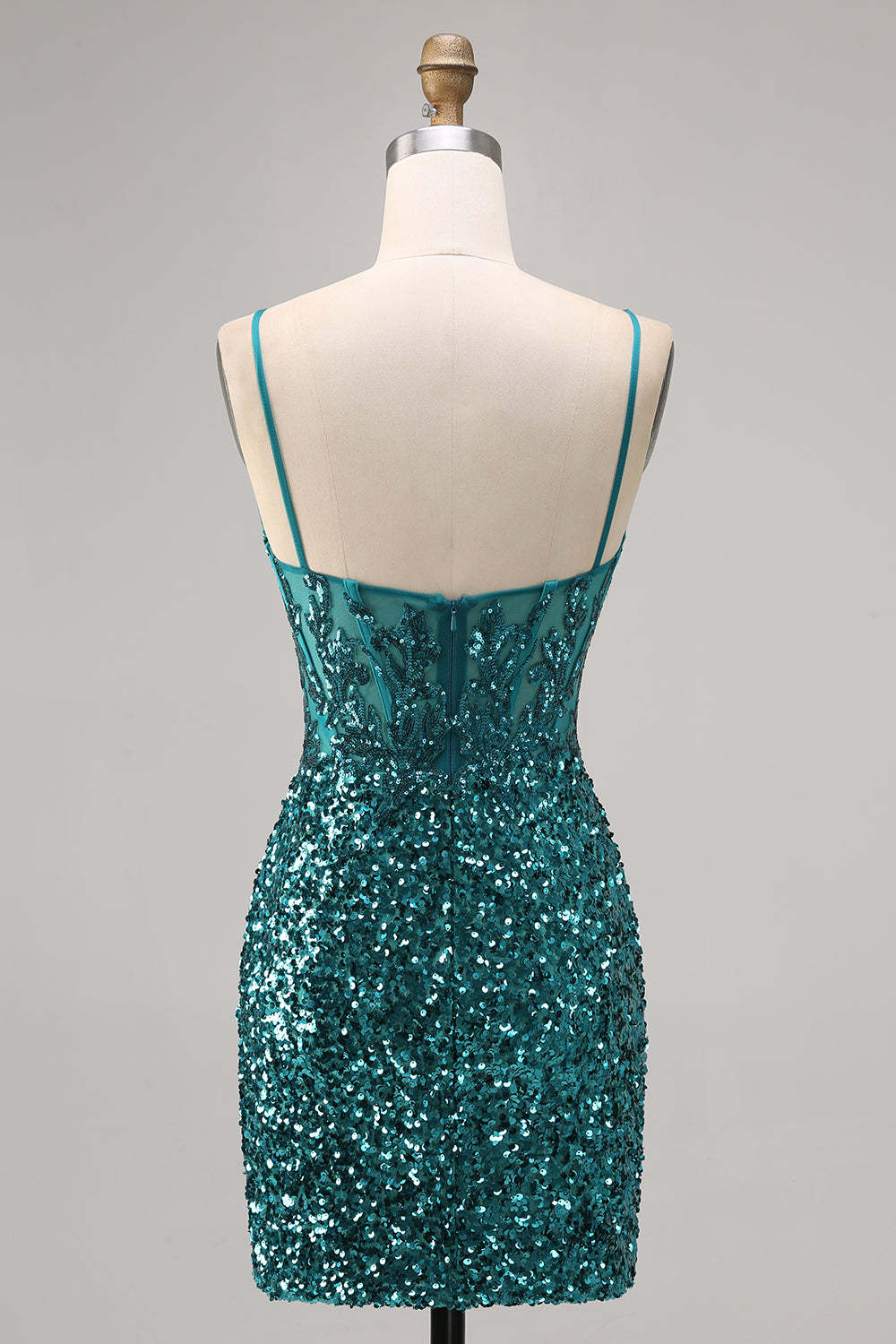 Sparkly Peacock Green Sequins Spaghetti Straps Mini Homecoming Dress