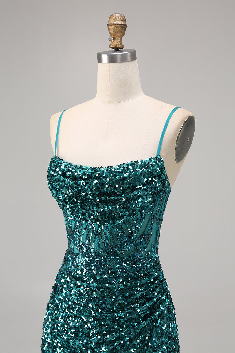 Sparkly Peacock Green Sequins Spaghetti Straps Mini Homecoming Dress