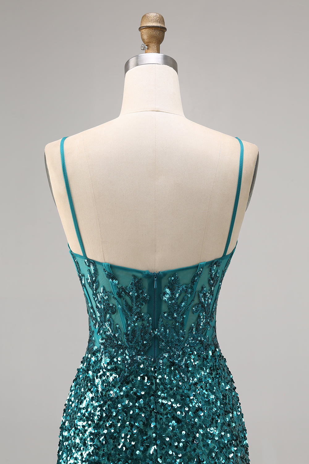 Sparkly Peacock Green Sequins Spaghetti Straps Mini Homecoming Dress