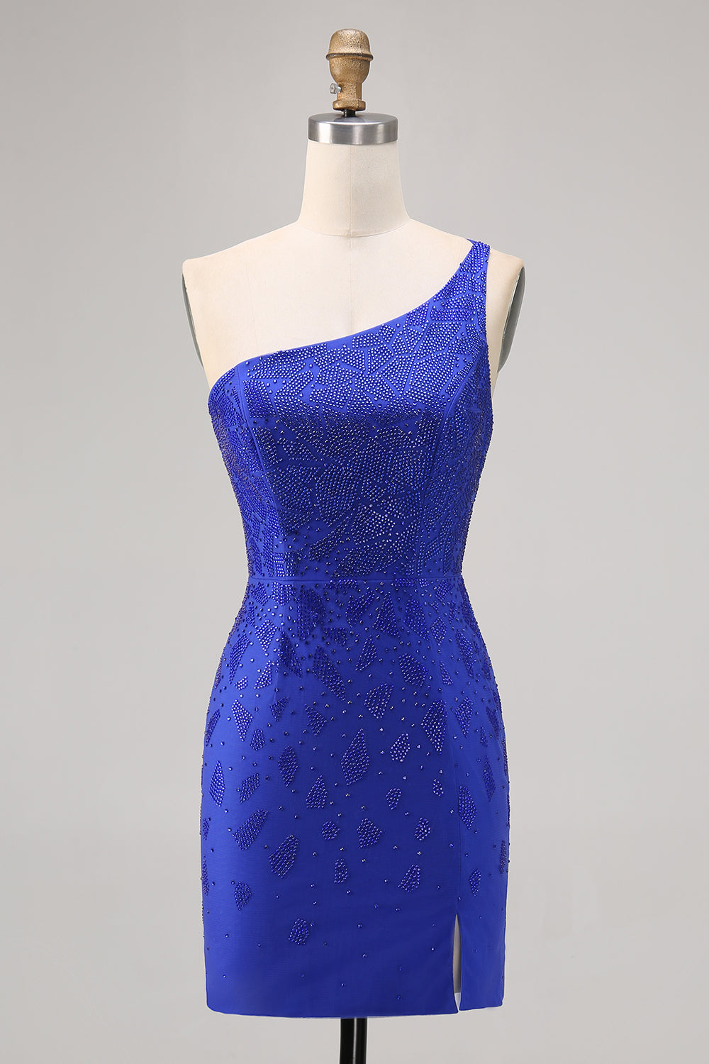 Sparkly Royal Blue One Shoulder Tight Short Homecoming Dress with Rhinestones