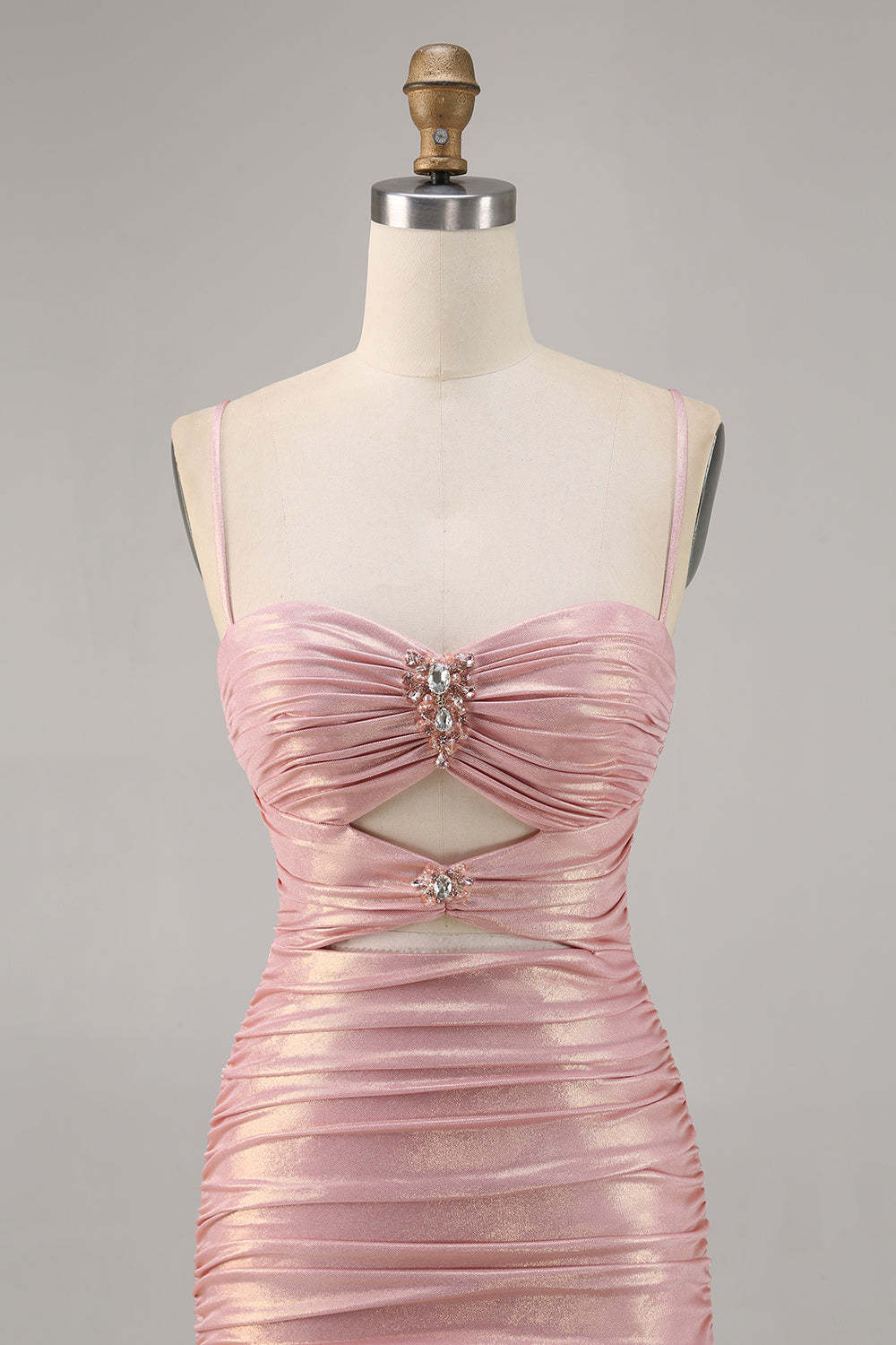 Blush Metallic Ruched Cut Out Tight Mini Homecoming Dress