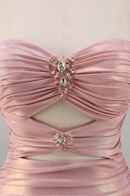 Blush Metallic Ruched Cut Out Tight Mini Homecoming Dress